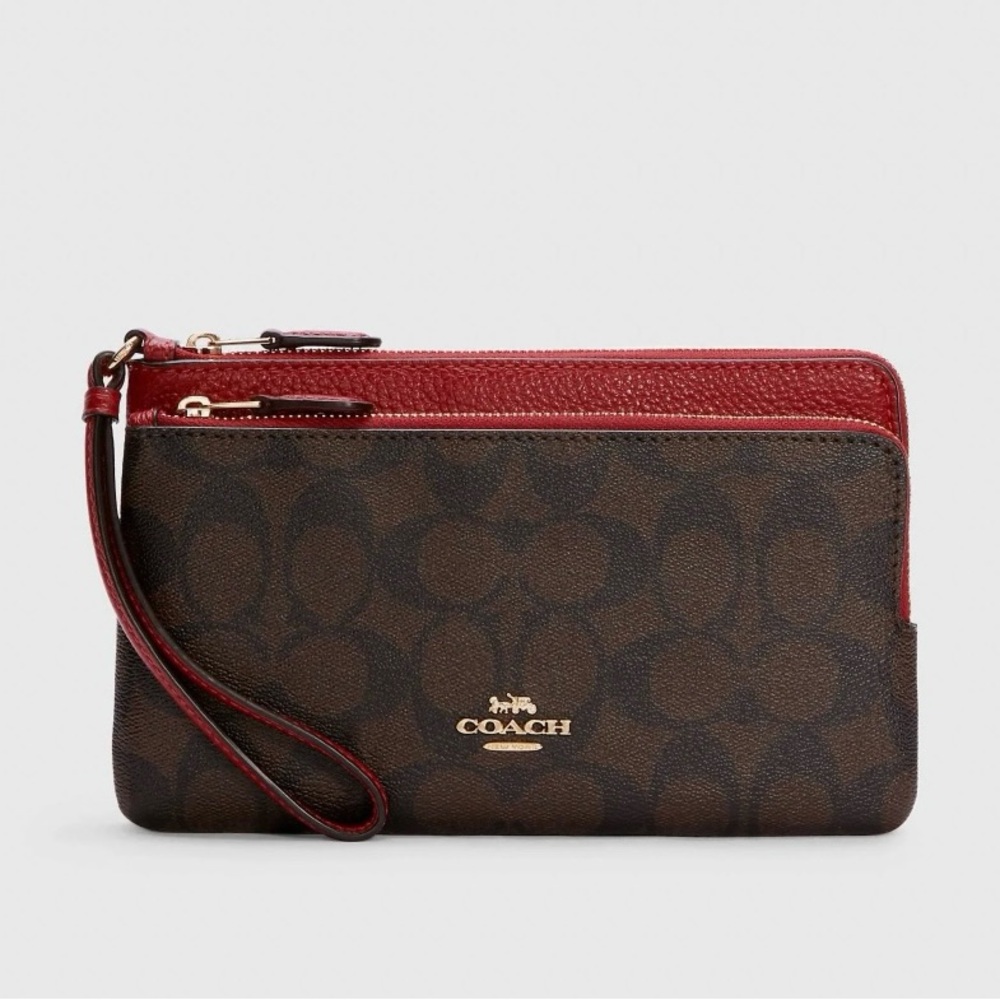 Coach Signature Brown and Red Wristlet